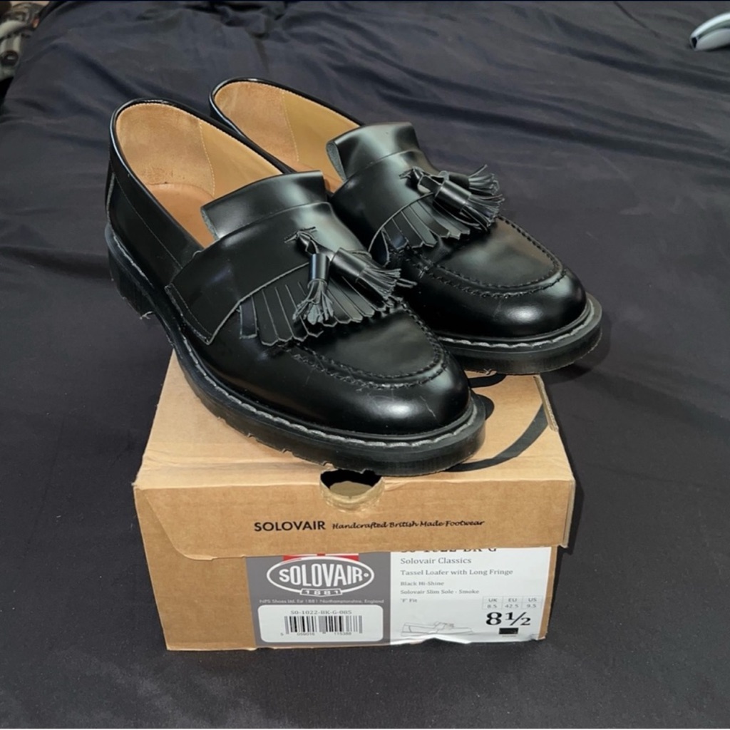 Solovair Black Leather Tassel Loafers